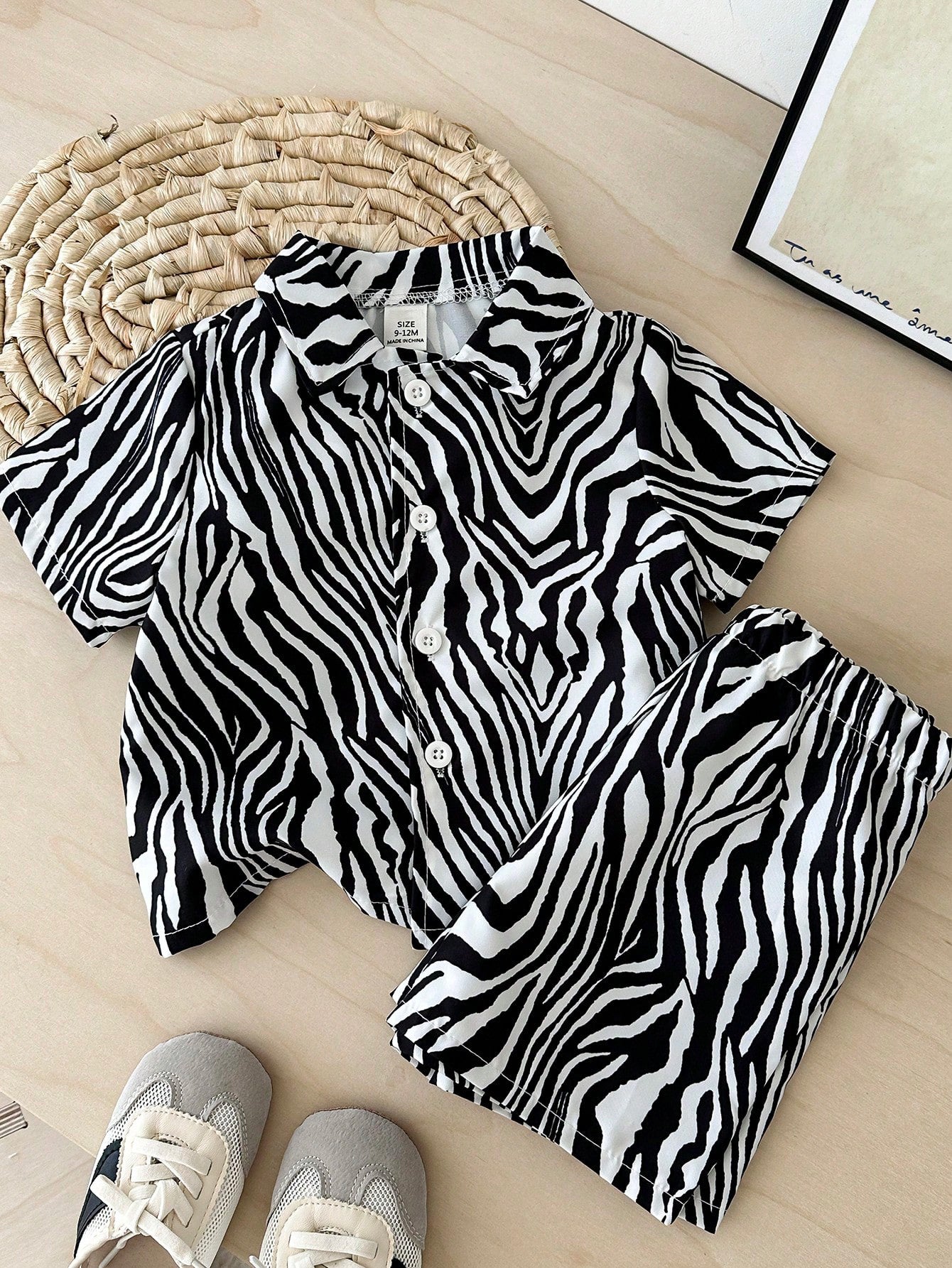 Baby Boys Zebra Print Resort Collar Shirt & Shorts - Ivory