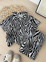 Baby Boys Zebra Print Resort Collar Shirt & Shorts - Ivory