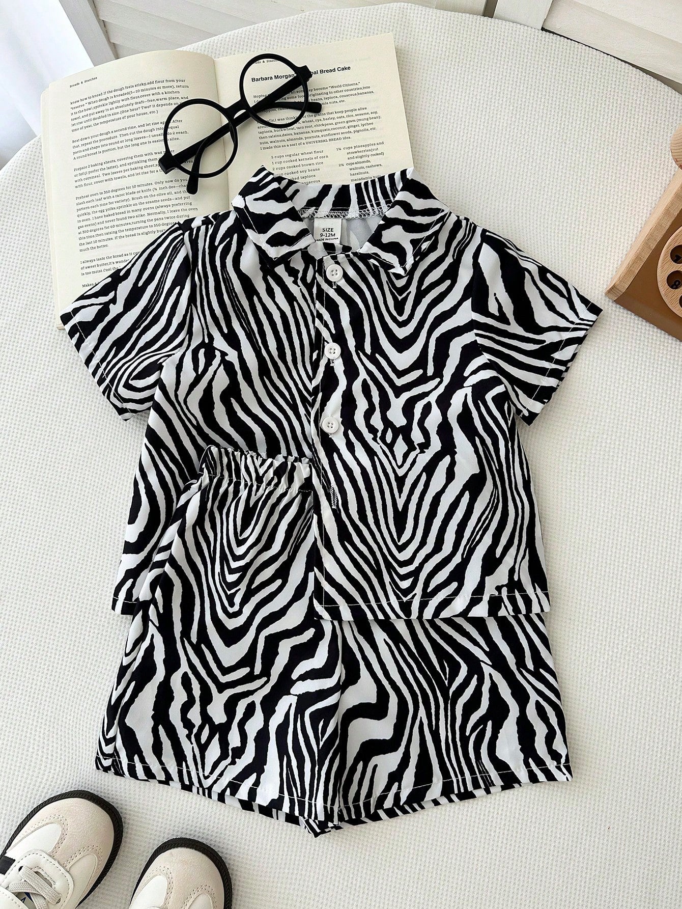 Baby Boys Zebra Print Resort Collar Shirt & Shorts - Ivory