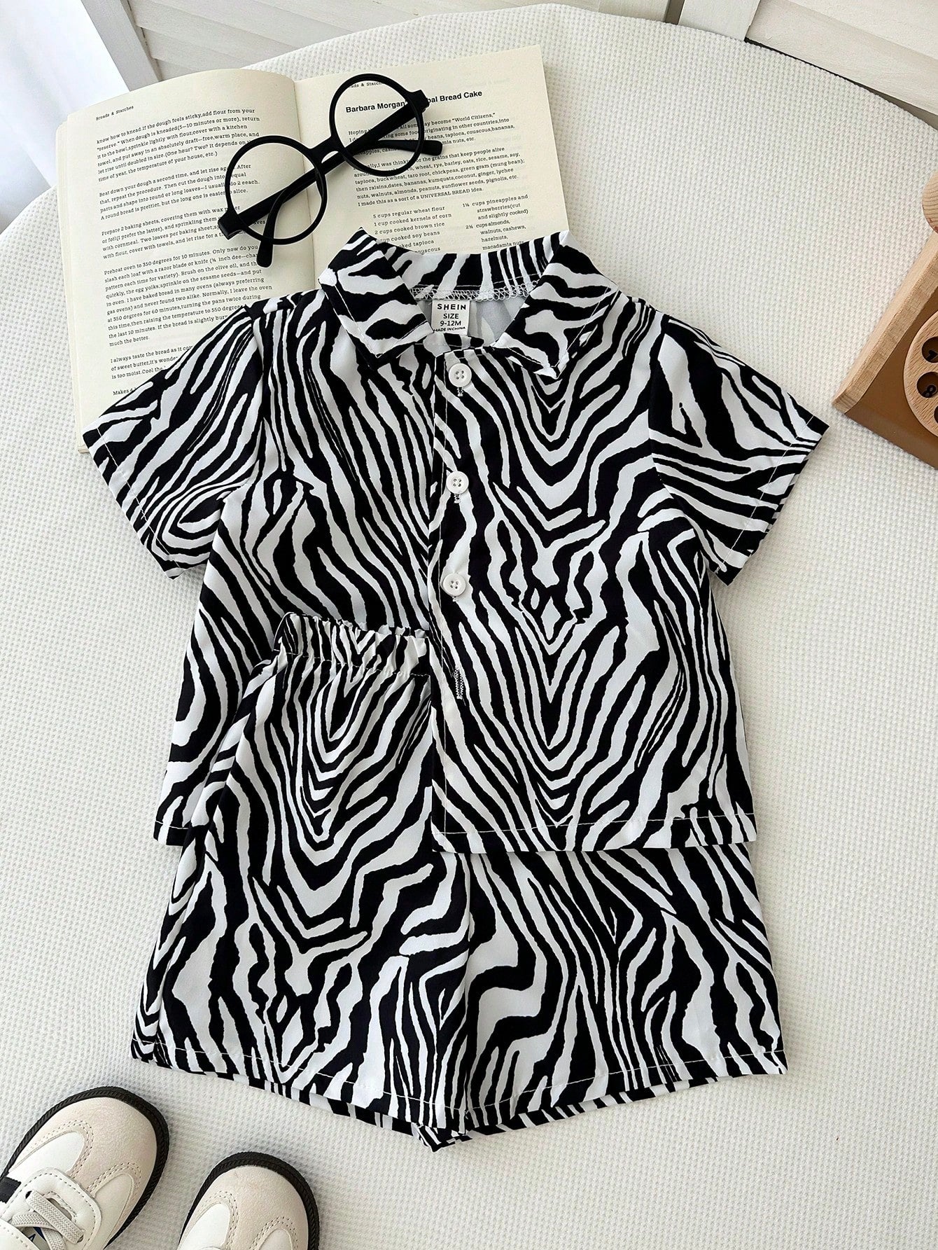 Baby Boys Zebra Print Resort Collar Shirt & Shorts - Ivory