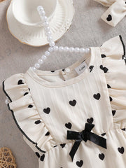 Baby Girls Heart Print Ruffle Romper Set - Ivory