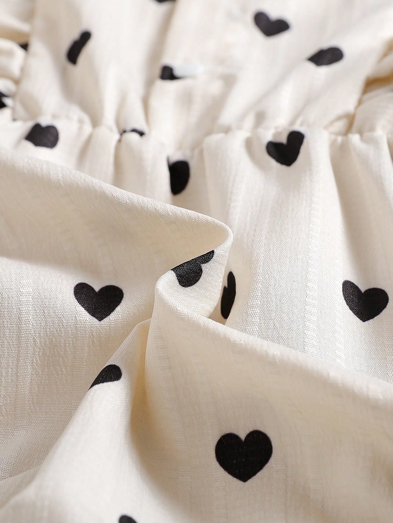 Baby Girls Heart Print Ruffle Romper Set - Ivory