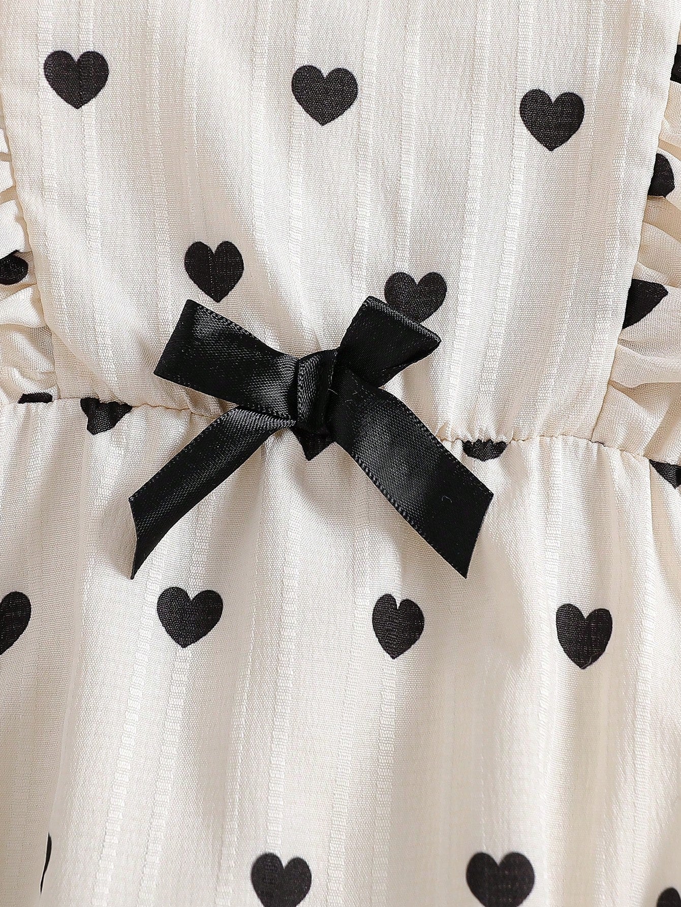 Baby Girls Heart Print Ruffle Romper Set - Ivory