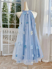 Big Girls 3D Floral Appliqué Halter Neck Tulle Dress - Periwinkle |...