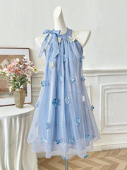 Big Girls 3D Floral Appliqué Halter Neck Tulle Dress - Periwinkle |...