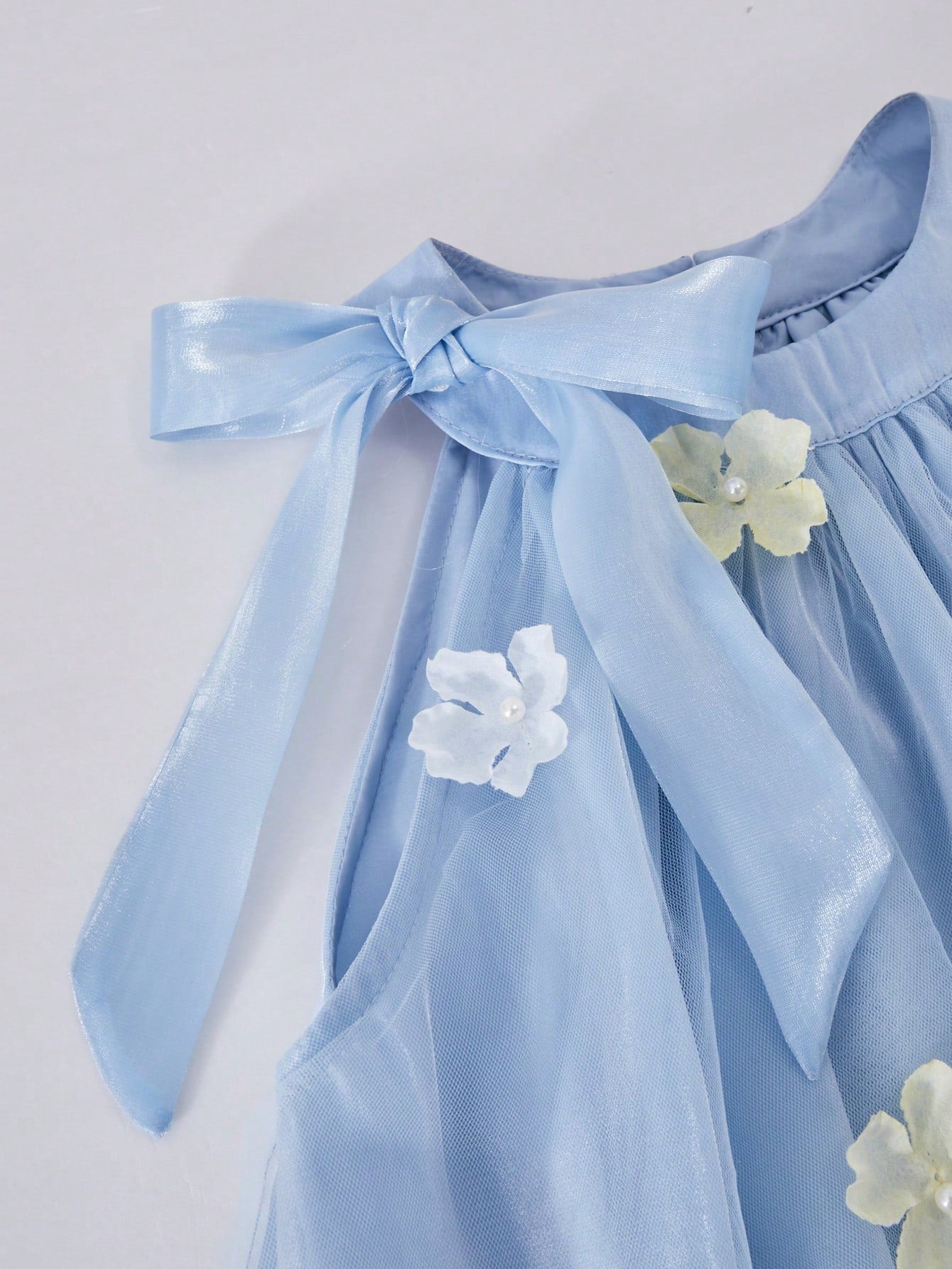 Big Girls 3D Floral Appliqué Halter Neck Tulle Dress - Periwinkle |...