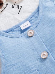 2pcs Girls Linen-Texture Blazer Vest & Wide-Leg Pants Set - Periwin...