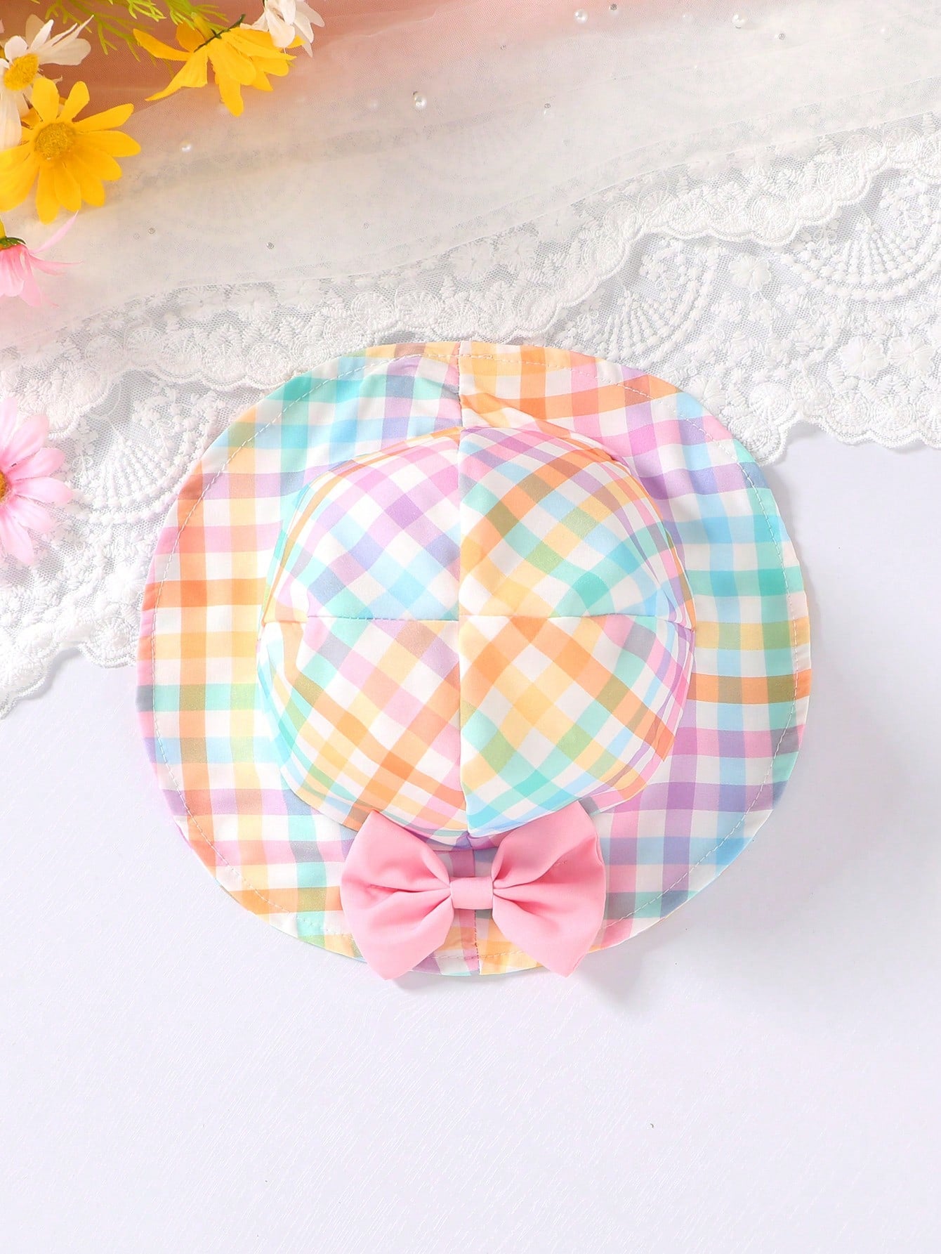 2pcs Baby Girls Plaid Bow Romper & Sun Hat Set - Sorbet | 21 Centur...