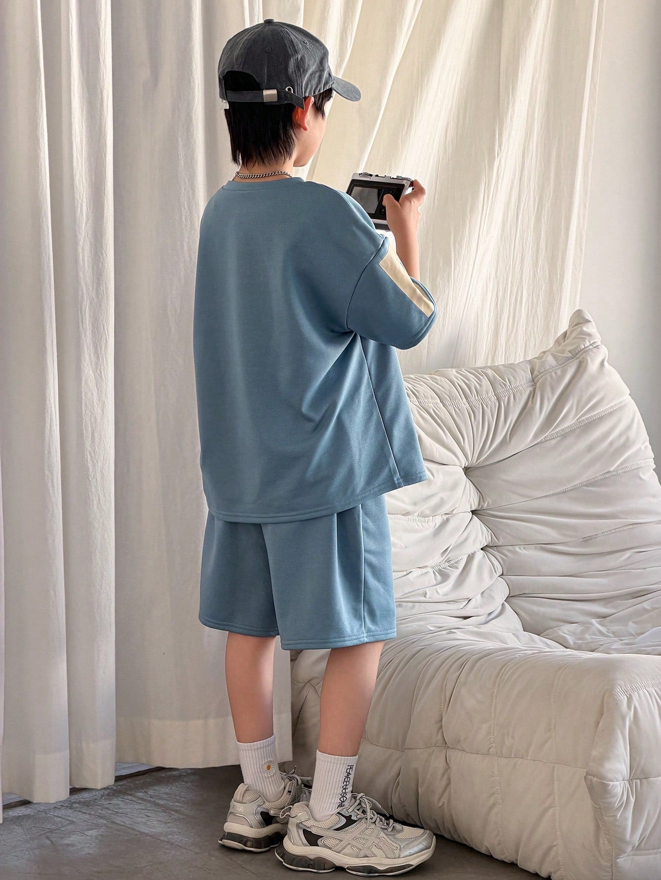 2pcs Big Boys ROAR Graphic Oversized Tee & Shorts Set - Slate Blue ...