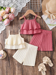 4pcs Girls Ruffle Camisole Top & Shorts Set - Dusty Rose | 21 Centu...