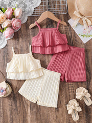4pcs Girls Ruffle Camisole Top & Shorts Set - Dusty Rose | 21 Centu...