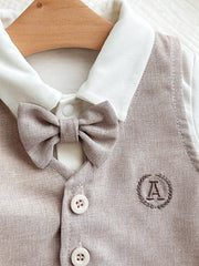 3pcs Baby Boys Monogram Vest, Romper & Trousers Set - Greige | 21 C...