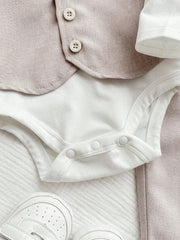 3pcs Baby Boys Monogram Vest, Romper & Trousers Set - Greige | 21 C...