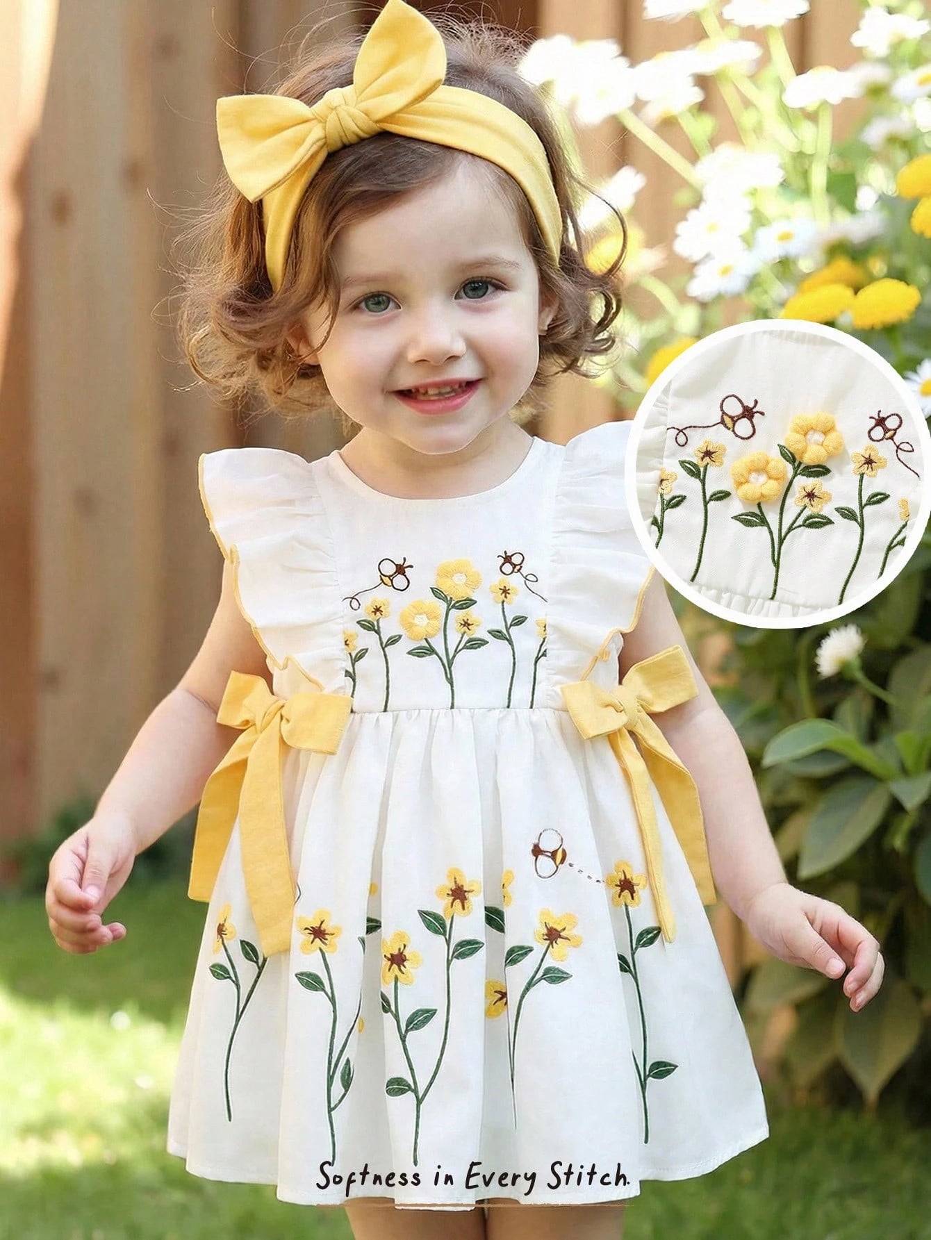 Girls Floral Embroidered Ruffle Sleeve A-Line Dress - Ivory | 21 Ce...