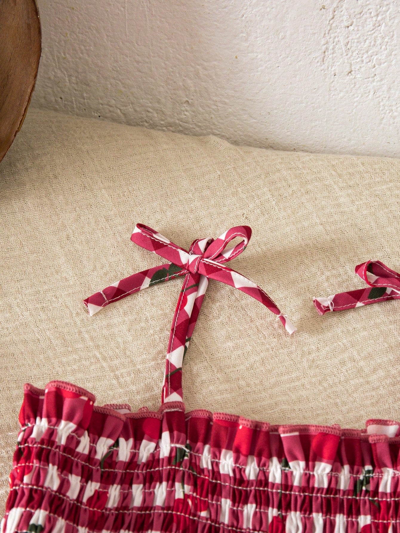 Girls Cherry Gingham Smocked Spaghetti Strap Romper - Scarlet | 21 ...