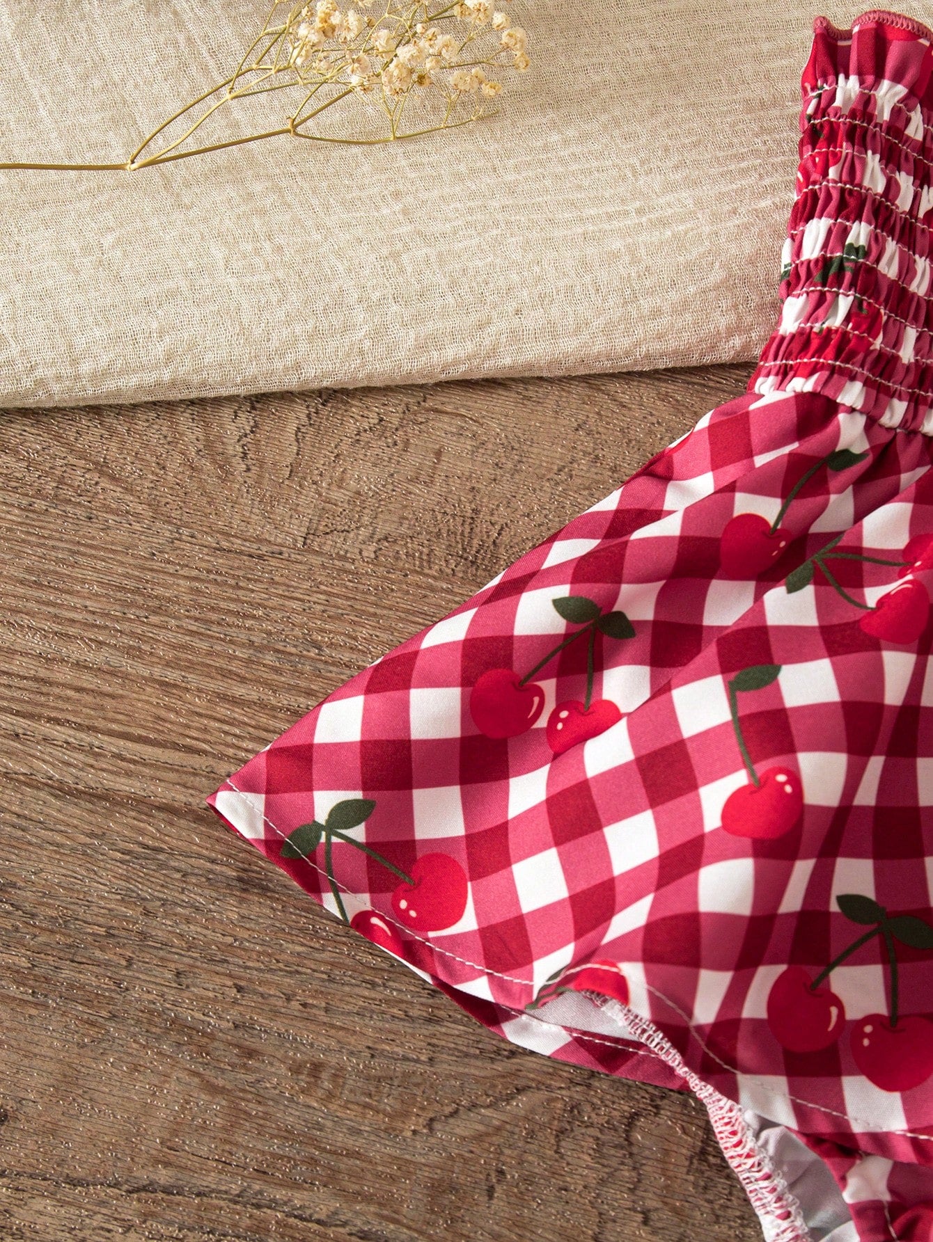 Girls Cherry Gingham Smocked Spaghetti Strap Romper - Scarlet | 21 ...
