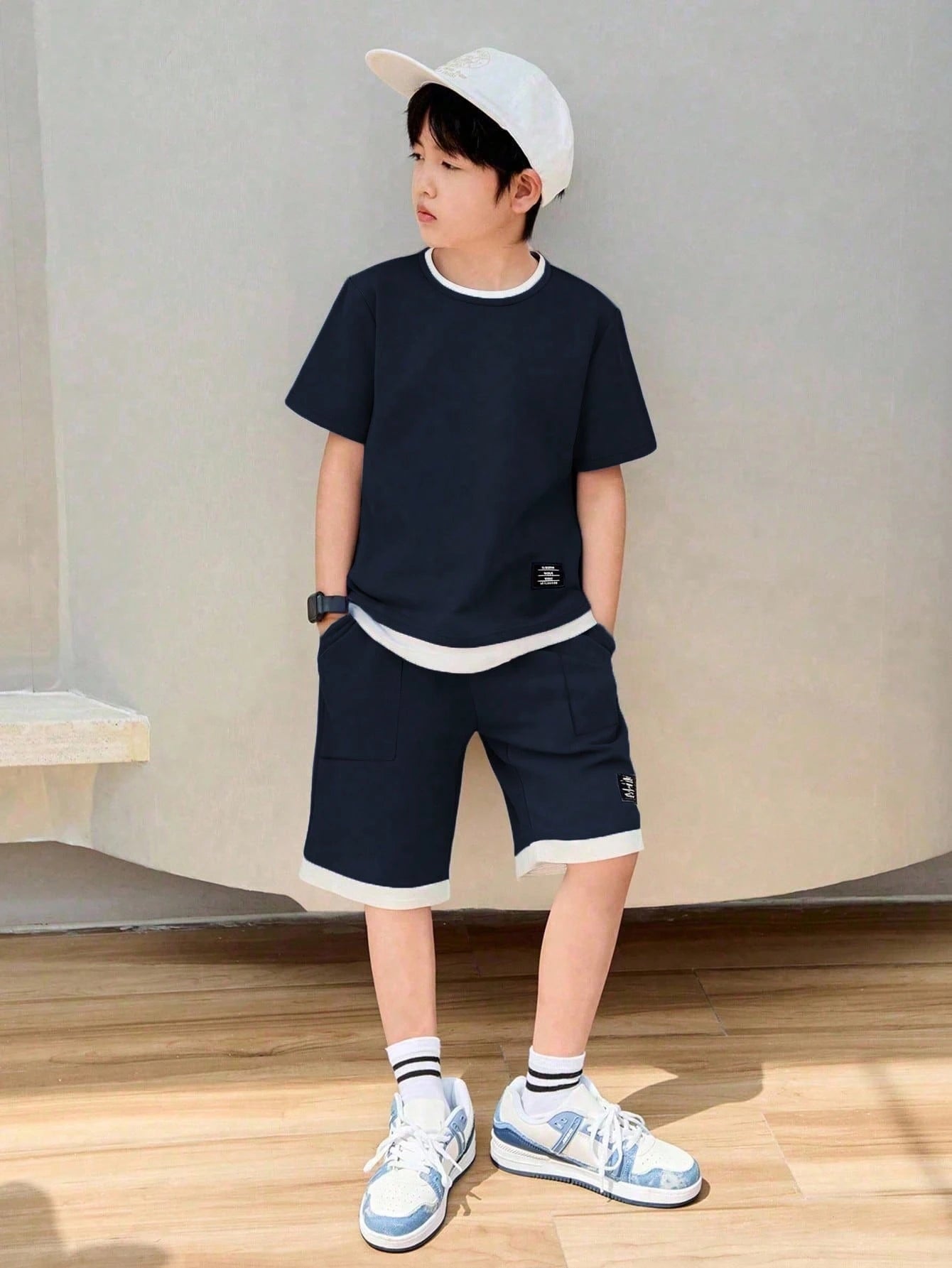 2pcs Boys Colorblock Layered T-Shirt & Shorts Set - Midnight | 21 C...
