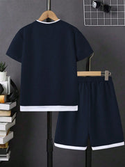 2pcs Boys Colorblock Layered T-Shirt & Shorts Set - Midnight | 21 C...