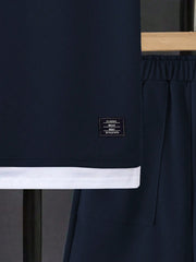 2pcs Boys Colorblock Layered T-Shirt & Shorts Set - Midnight | 21 C...