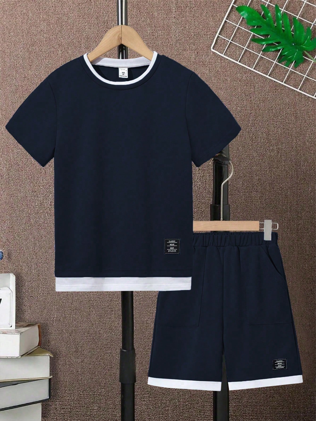 2pcs Boys Colorblock Layered T-Shirt & Shorts Set - Midnight | 21 C...