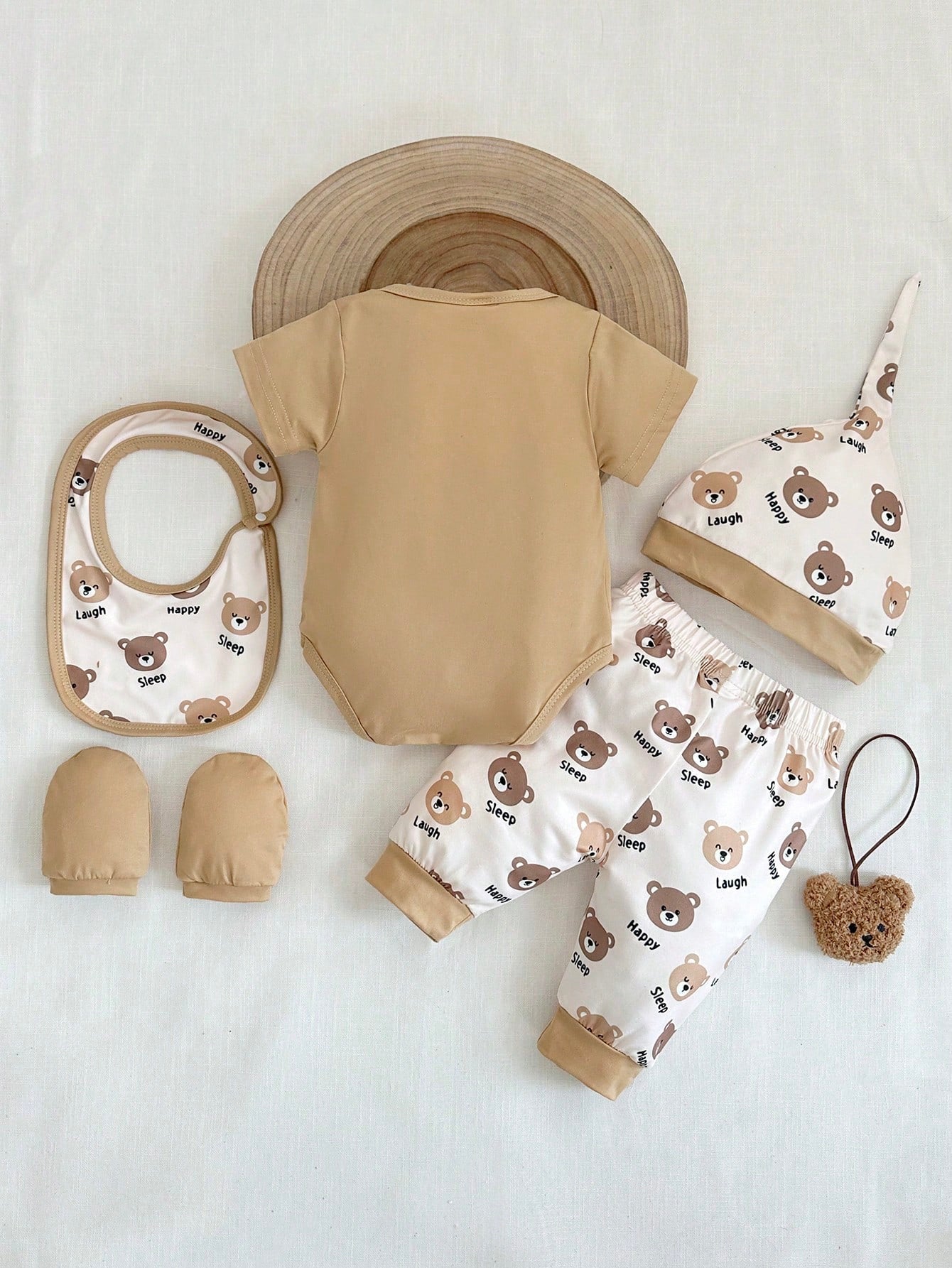 5pcs Baby Boys Bear Print Romper & Jogger Set - Latte | 21 Century ...
