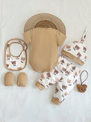 5pcs Baby Boys Bear Print Romper & Jogger Set - Latte | 21 Century ...