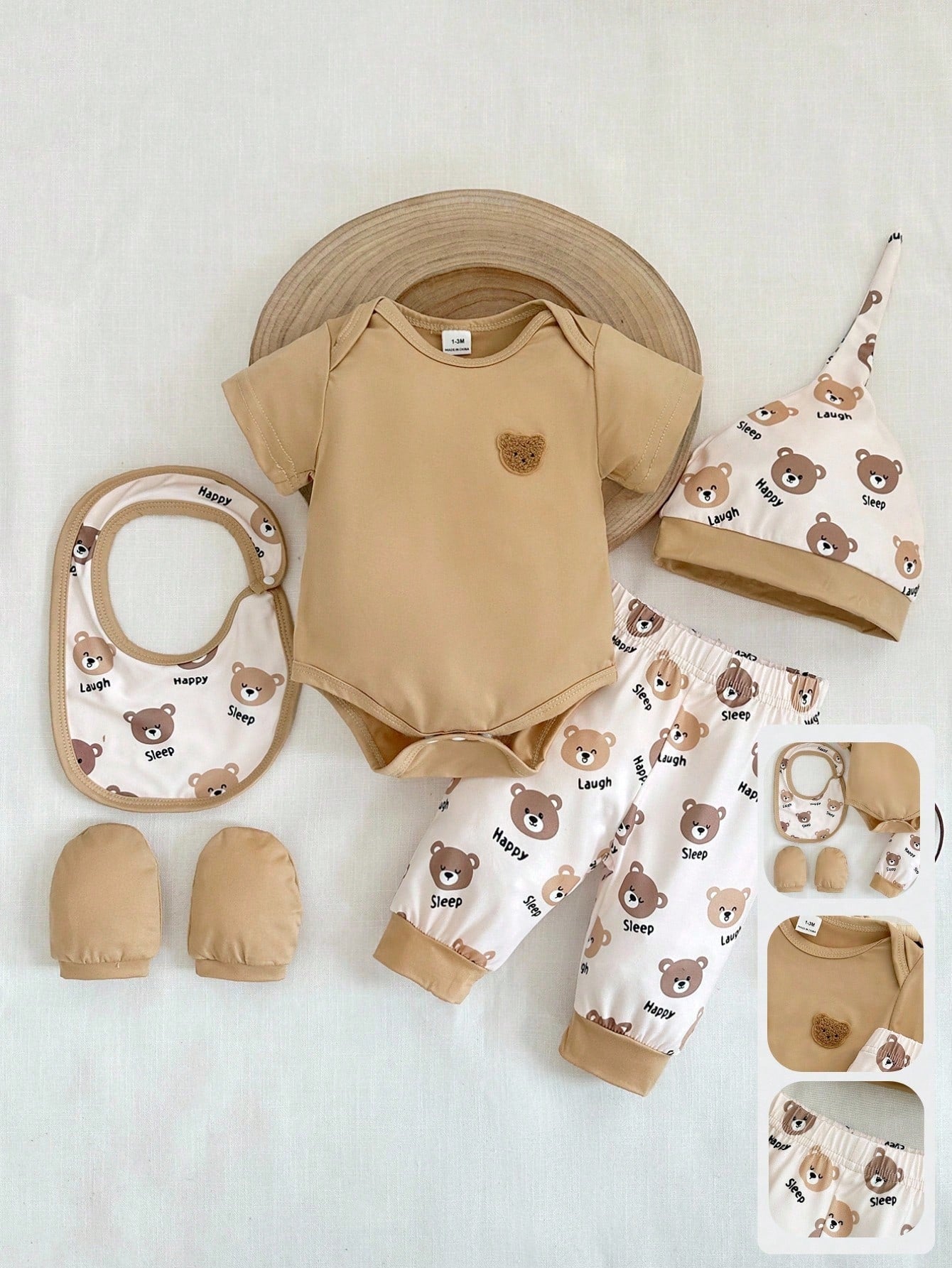 5pcs Baby Boys Bear Print Romper & Jogger Set - Latte | 21 Century ...