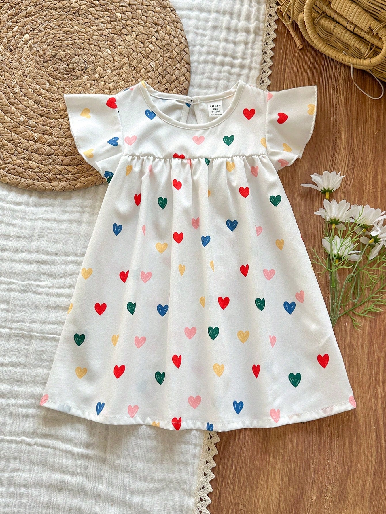 Girls Multicolour Heart Print Flutter Sleeve Dress - Ivory | 21 Cen...