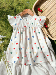 Girls Multicolour Heart Print Flutter Sleeve Dress - Ivory | 21 Cen...
