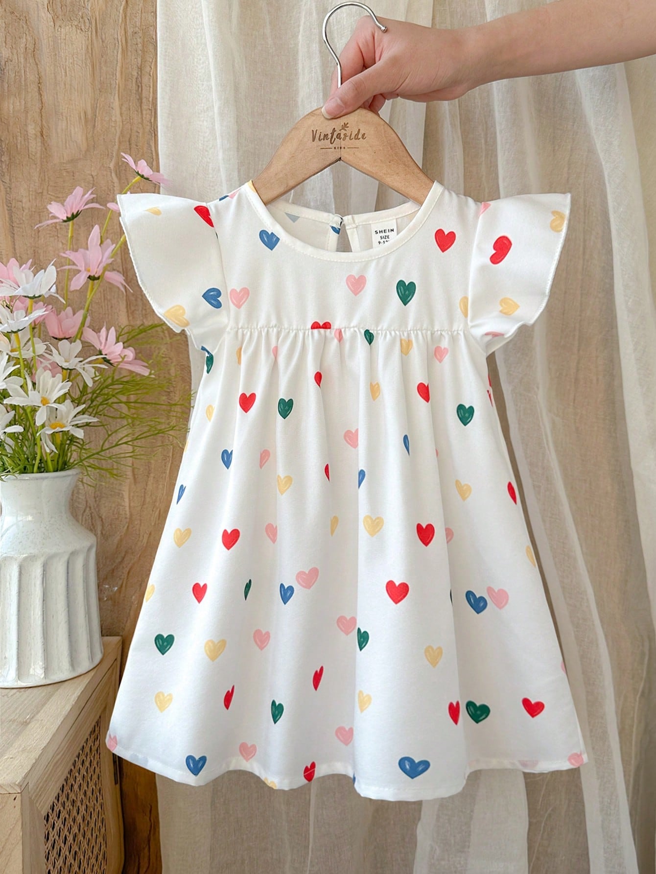 Girls Multicolour Heart Print Flutter Sleeve Dress - Ivory | 21 Cen...