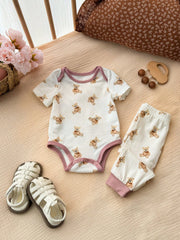 6pcs Baby Girls Floral & Bear Print Bodysuit & Pants Set - Mauve | ...