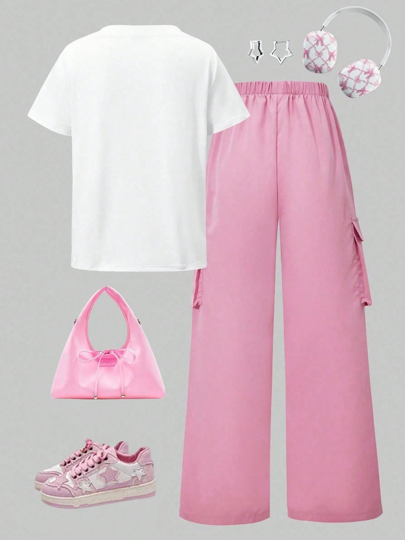 2pcs Big Girls Graphic Tee & Wide-Leg Cargo Pants Set - Flamingo | ...