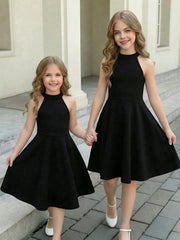 Little Girls Halter Neck Skater Party Dress - Onyx