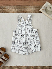 2pcs Unisex Safari Animal Print Tee & Dungaree Set - Ivory | 21 Cen...