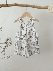 2pcs Unisex Safari Animal Print Tee & Dungaree Set - Ivory | 21 Cen...