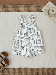 2pcs Unisex Safari Animal Print Tee & Dungaree Set - Ivory | 21 Cen...