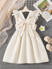 Little Girls Lace Flutter Sleeve Back-Bow A-Line Dress - Ecru | 21 ...