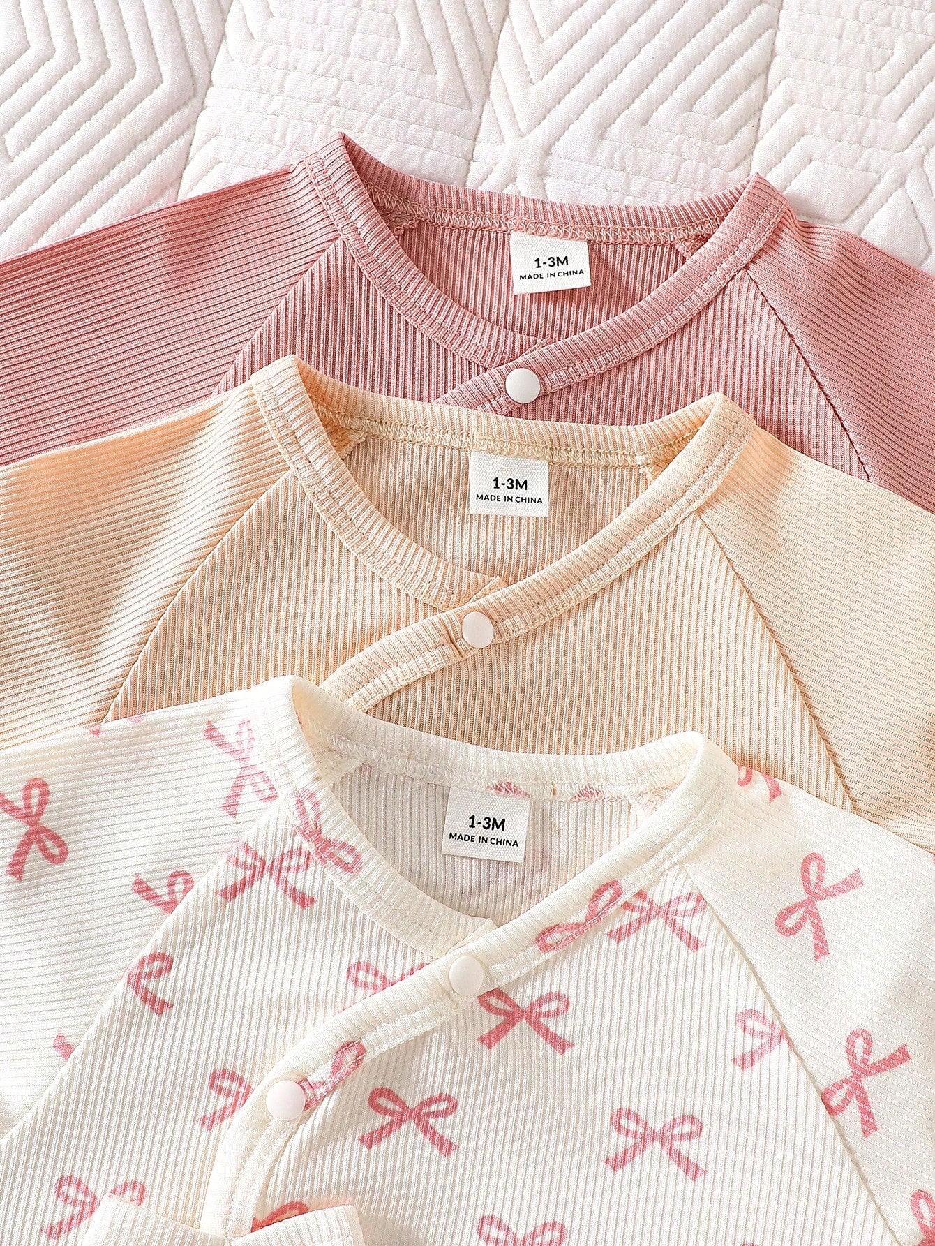 3pcs Baby Girls Bow Print Ribbed Top & Pants Set - Dusty Rose | 21 ...