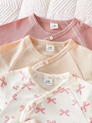 3pcs Baby Girls Bow Print Ribbed Top & Pants Set - Dusty Rose | 21 ...