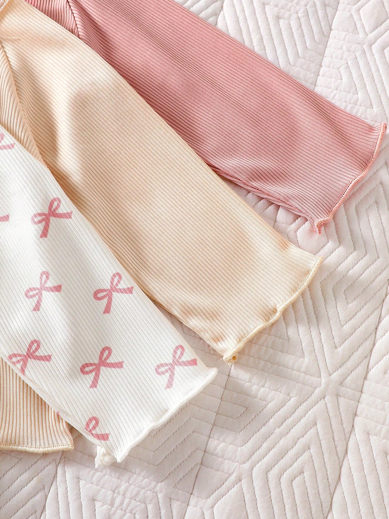 3pcs Baby Girls Bow Print Ribbed Top & Pants Set - Dusty Rose | 21 ...