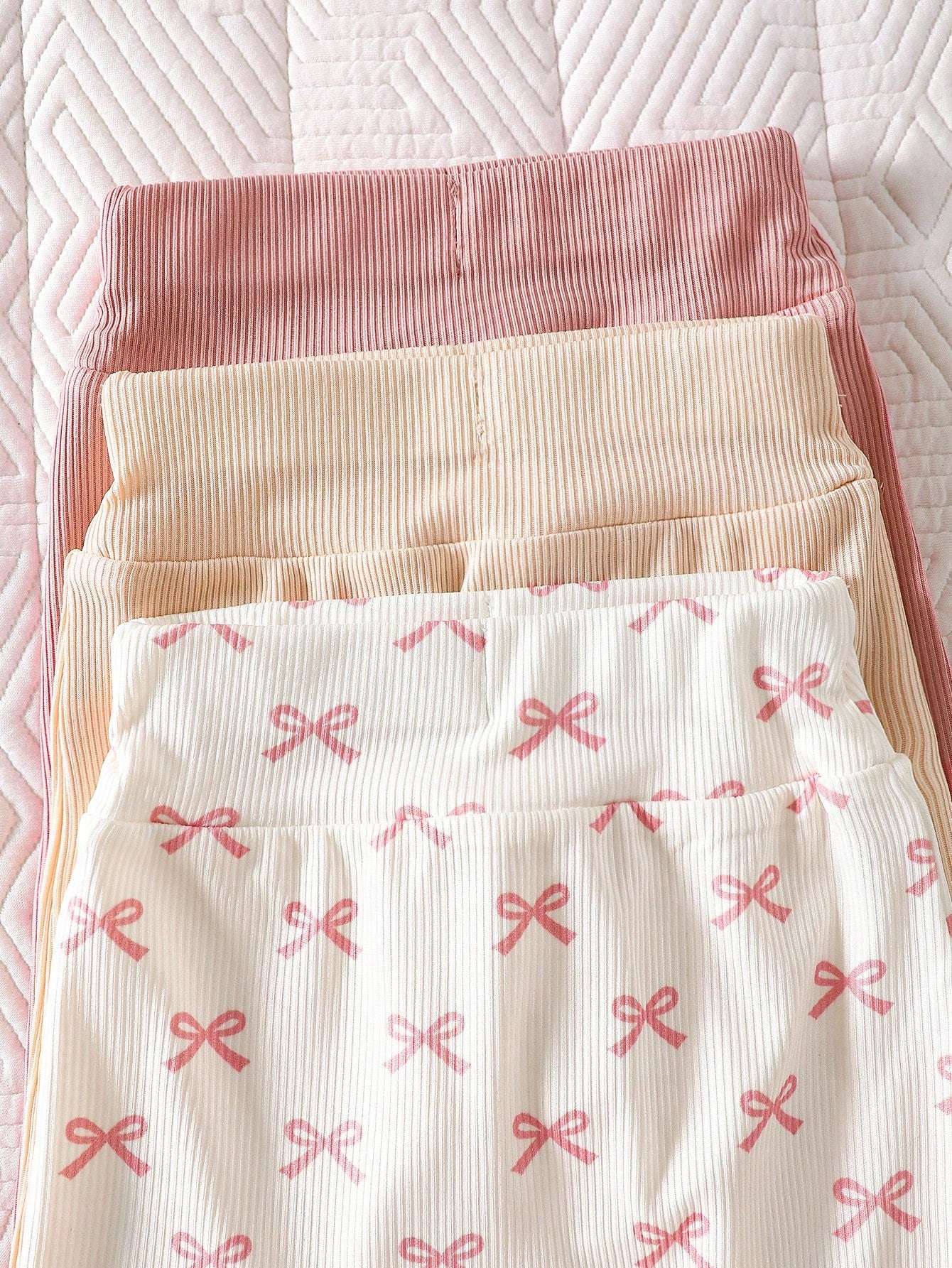 3pcs Baby Girls Bow Print Ribbed Top & Pants Set - Dusty Rose | 21 ...