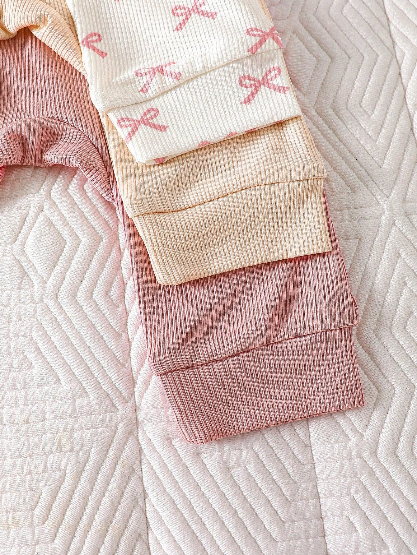 3pcs Baby Girls Bow Print Ribbed Top & Pants Set - Dusty Rose | 21 ...