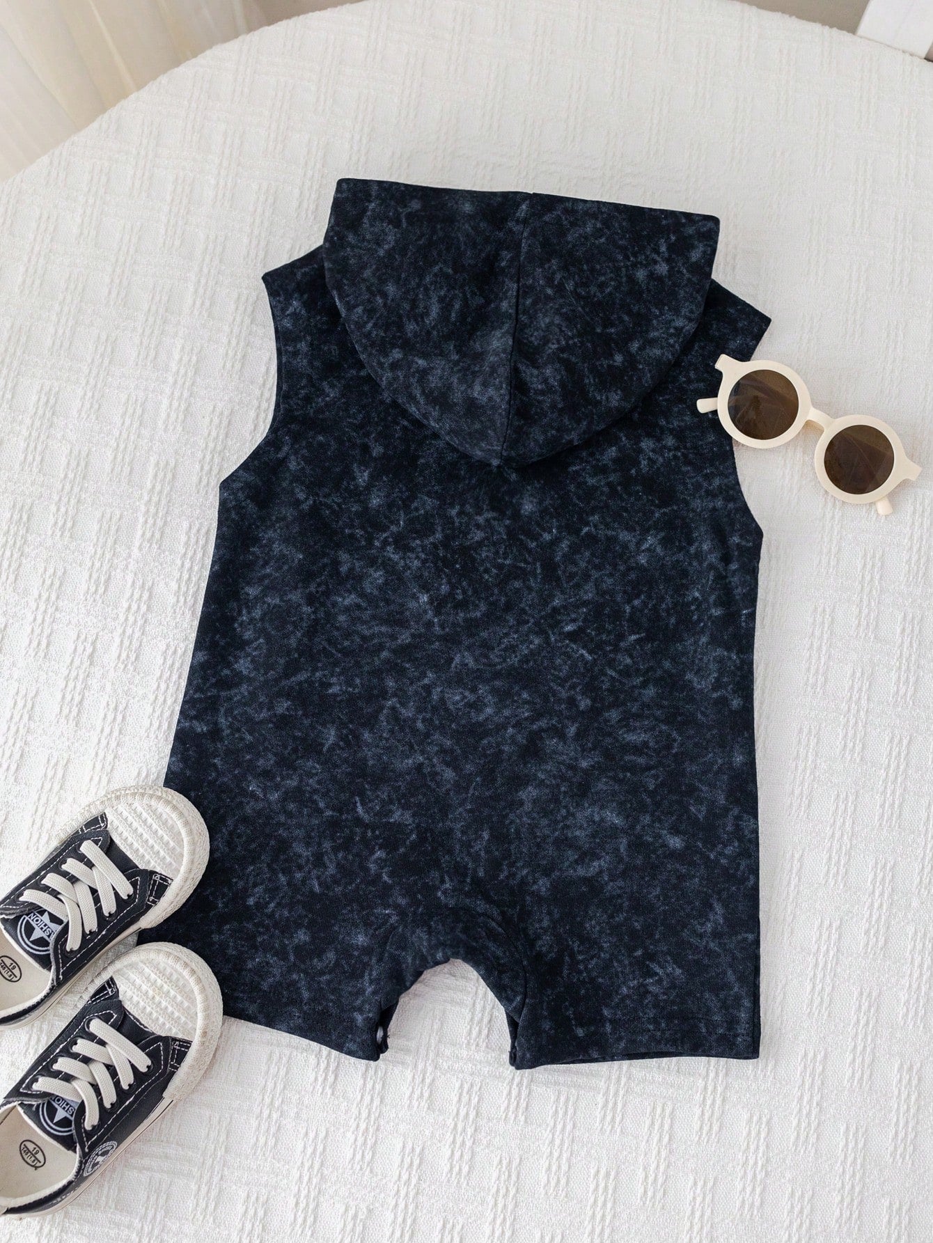 Boys Brooklyn Print Sleeveless Hooded Romper - Onyx