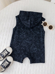 Boys Brooklyn Print Sleeveless Hooded Romper - Onyx