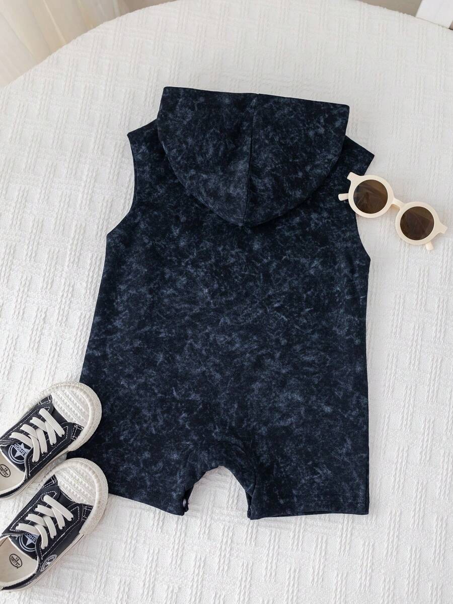 Boys Brooklyn Print Sleeveless Hooded Romper - Onyx