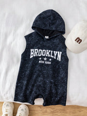 Boys Brooklyn Print Sleeveless Hooded Romper - Onyx
