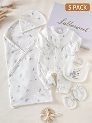 5pcs Baby Boys Dandelion Print Newborn Gift Set - Ivory | 21 Centur...