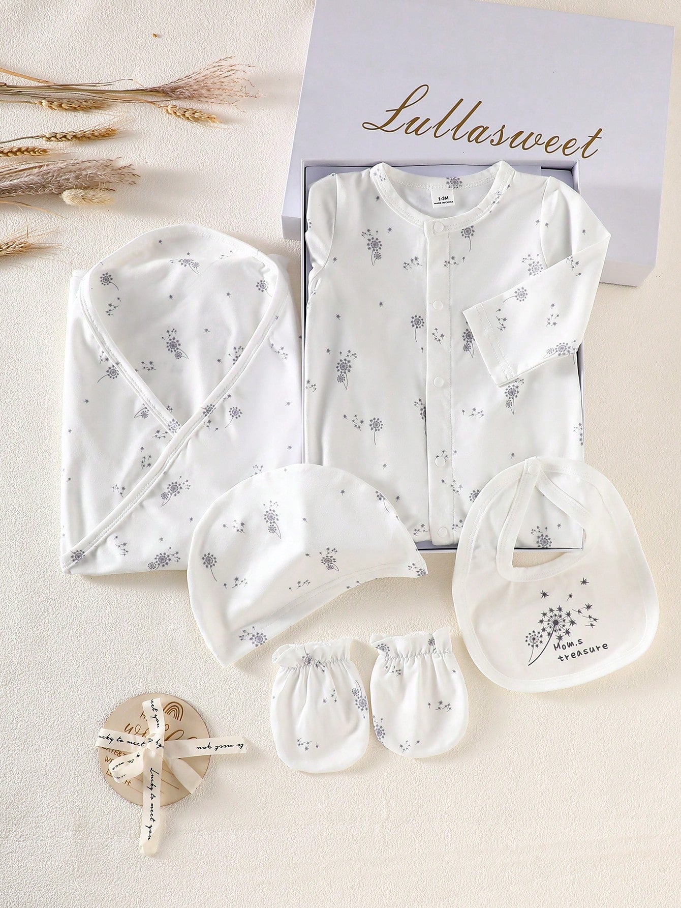 5pcs Baby Boys Dandelion Print Newborn Gift Set - Ivory | 21 Centur...