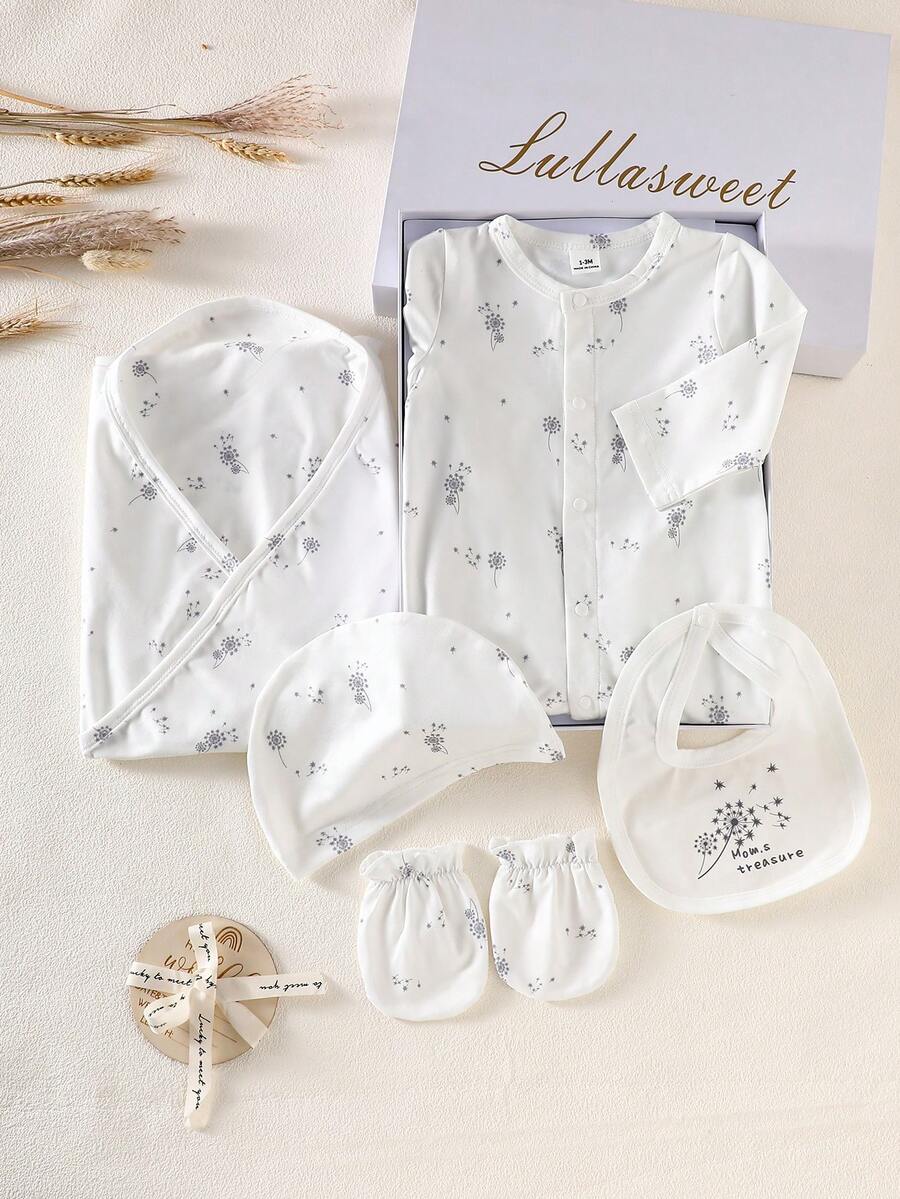 5pcs Baby Boys Dandelion Print Newborn Gift Set - Ivory | 21 Centur...