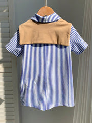 2pcs Boys Striped Seersucker Romper & Knit Shawl Set - Cerulean | 2...